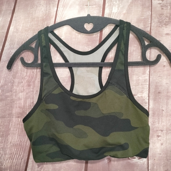 VS Pink Ultimate Racerback Camo Sports Bra Sz Medium Unlined - Picture 1 of 10